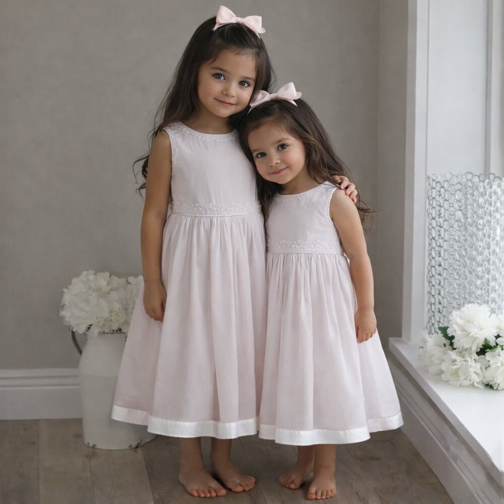 Strasburg Dress Pink with Satin Sash Hand Embroidery Special Occasion LIKE NEW